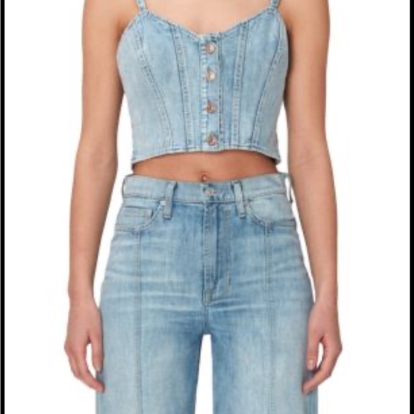 7 for all MankindDenim Blue Women's Crop Bustier Top - Picture 1 of 4